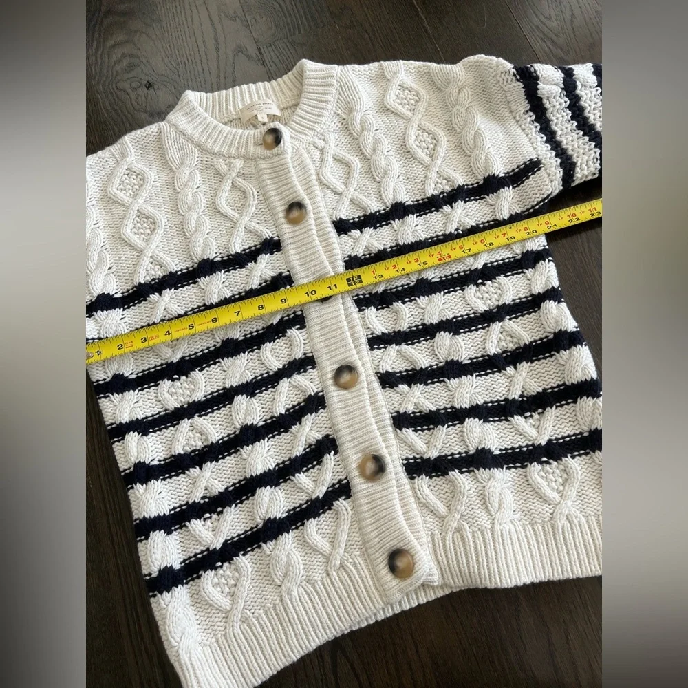 Sezane Sean Cardigan Sz S in Ecru Navy Blue - Picture 8 of 9